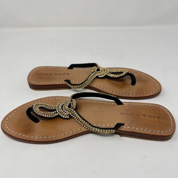 Trina Turk Rhinestone Leather Sandals Women's 8 Black Strap Beach Resortwear - Picture 10 of 11